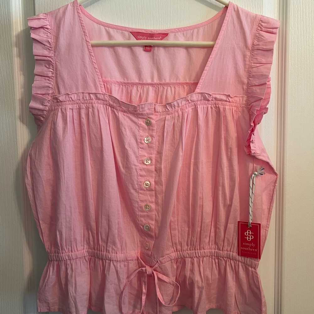 Simply Southern Pink Ruffle Top - Picture 1 of 8
